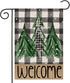 Welcome Christmas Trees Winter Garden Flag - 12 x 18 Inch Vertical Double Sided Buffalo Plaid Holiday Décor