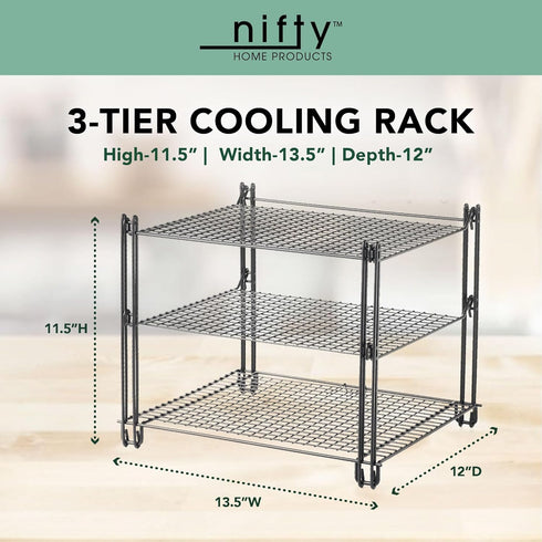 Nifty 3-Tier Cooling Rack – Collapsible Kitchen Countertop Organizer, Non-Stick Coating, Dishwasher Safe for Baking