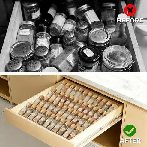 4 Tier(8 Packs),Expandable 11" 22" Acrylic Spice Drawer Organizer from to Seasoning Organizer Tray for Kitchen - Clear
