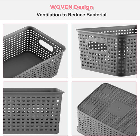 AREYZIN Plastic Storage Baskets with Lid, 6 Pack Organizing Containers for Shelves, Drawers, and Desktop