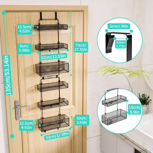 HapiRm Over Door Organizer Storage - Separable Hanging Organizer with 6 Metal Large Capacity Baskets, Detachable Behind