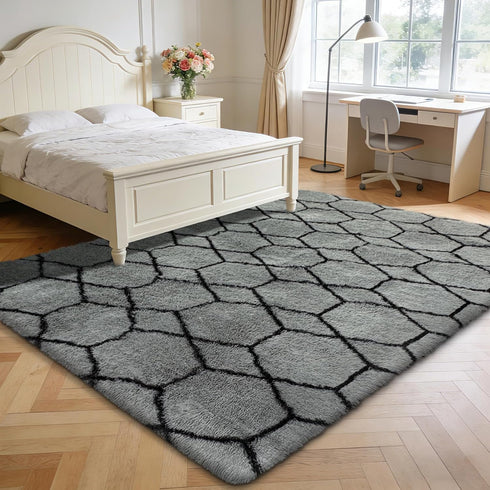 6x9 Fluffy Area Rugs for Living Room,Shag Area Rug for Bedroom,Geometric Soft Fuzzy Rug Non-Shedding Indoor Plush