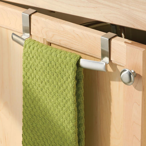 2 Pack mDesign Steel Over Door Curved Towel Bar Storage, Hanger for Cabinet or Cupboard, Holder Rack for Kitchen