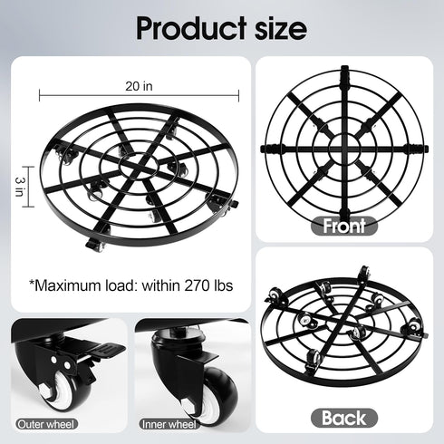 20" 440lbs Highpro Plant Stand with Wheels, Heavy Duty Planter Caddy for Outdoor Indoor with Lockable Casters Wheels
