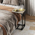 Compact Greige C Shaped End Table with Metal Frame for Living Room & Bedroom