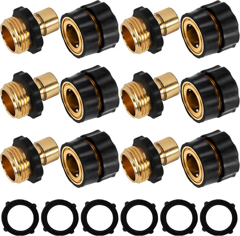 Xiny Tool 3/4 Inch Garden Hose Quick Connect, Male and Female Water Quick Release Hose Fittings (6 Pack)