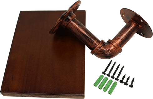 7-7/8 6 7 Inch CVHOMEDECO. Rustic Antique Iron Water Pipe with Wooden Board Bookshelf Wall Mounted Display Rack Simple