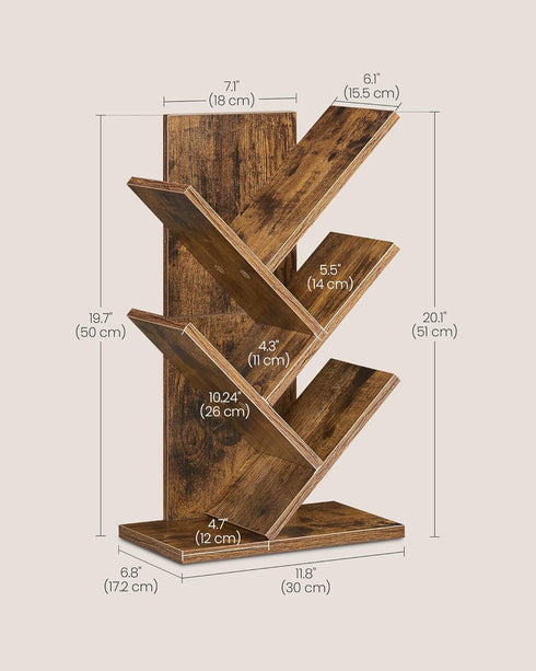5-Tier ULBC183X01 VASAGLE Tree Bookshelf, Bookcase, Small Bookshelf, Space-Saving Corner Shelf, Book Tree, Holds Books