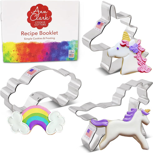 Unicorn Cookie Cutters, 3-Pc. Set Made in USA by Ann Clark, Unicorns and Rainbow