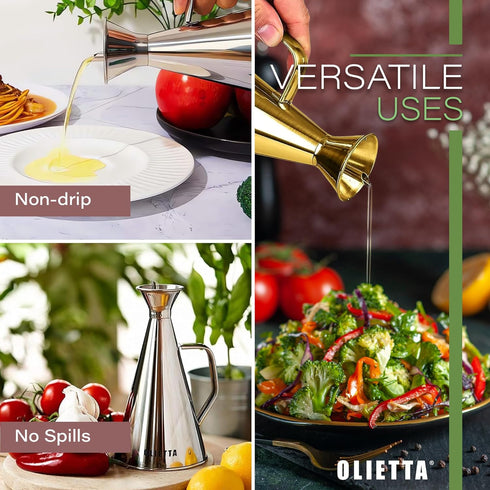 17 oz 500ML 0.5 Olietta Olive Oil Dispenser Bottle Gold Stainless Steel Non Drip Leak Proof No Mess Vinegar Pourer