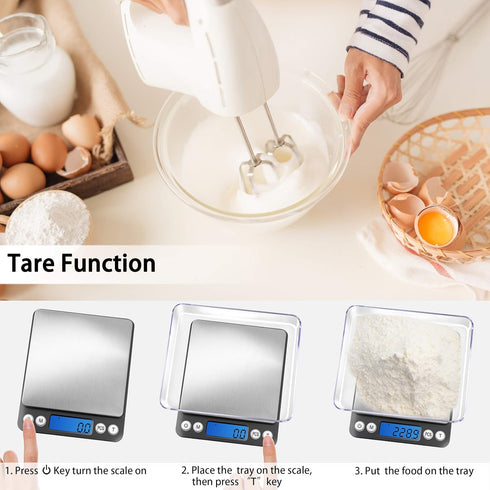Fuzion Digital Kitchen Scale 3000g/0.1g, Pocket Food Scale with 2 Trays, LCD, Tare Function, Battery Included
