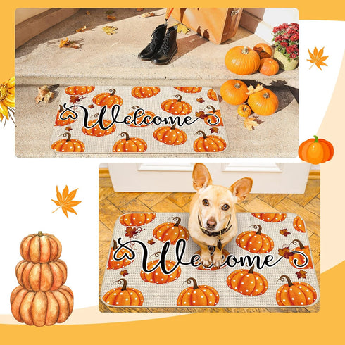 Zhanmai Autumn Welcome Mats, Fall Rugs Pumpkin Door Mat, Non-Slip Outdoor Doormats for Front Door 16" x 28"