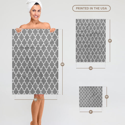 3D Rose Dark Gray Quatrefoil Pattern - Grey Moroccan Tiles - Modern Stylish Geometric Clover Lattice Towel, 15 x 22