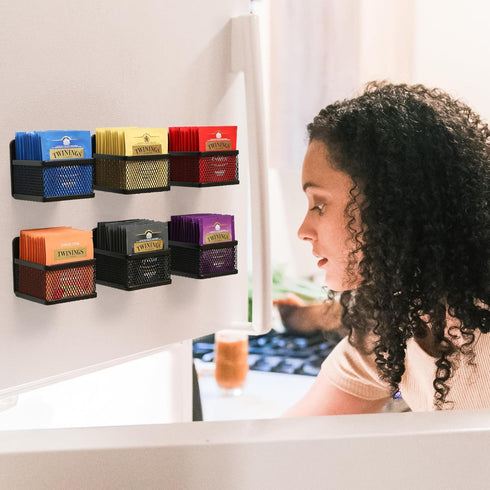 Magnetic Tea Bag Organizer, 6-Piece Metal Storage for Refrigerator, Counter, Kitchen Shelf, Ideal Gift for Tea Lovers