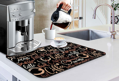 Coffee Bar Mat Accessories for Countertop Absorbent Hide Stain Rubber Backed Dish Drying Mats for Kitchen Counter Draining Pad Decor Gift Fit Under Coffee Maker Coffee Pot Espresso Machine (20x12in)