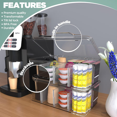 Utopia Home 3 Pack Stackable Tea Bag Organizer with Lid, Multi-Functional Kitchen Storage for Tea Bags