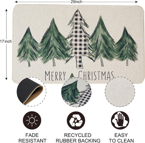 ONWAY Christmas Trees Door Mat, Seasonal Winter Happy Holiday Doormat, Low-Profile Kitchen Rug for Home Decor
