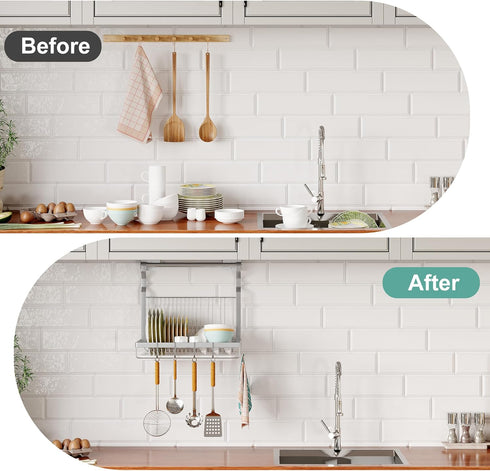 TQVAI Over Sink Dish Drainer Drying Rack, Stainless Steel Foldable Wall Mounted Dish Racks with Drainboard Hanging Rod
