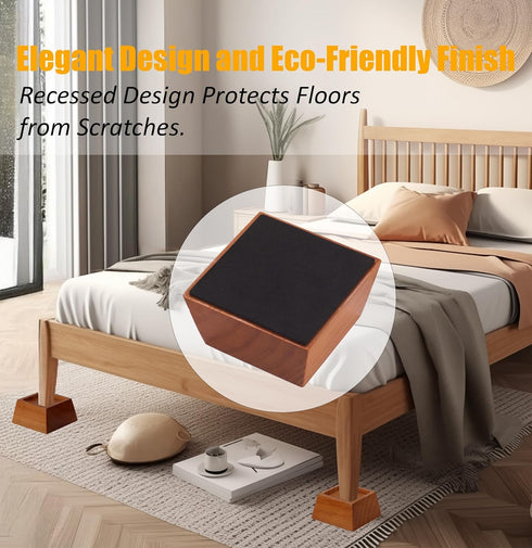Premium Pine Wood 2-Inch Furniture Risers, Heavy-Duty, 2000 Lb Capacity, Floor Protectors