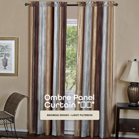Ombre Panel Light Filtering Semi-Sheer Window Curtain - 84 Inch Length, 50 Inch Width - Chocolate Light Filtering Soft