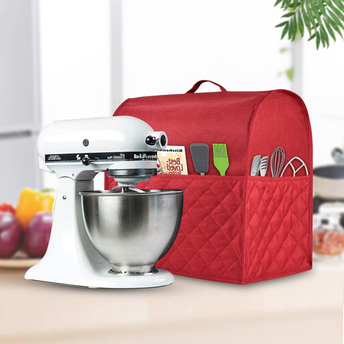 Stand Mixer Dust-proof Cover - Water-resistant KitchenAid Mixer Cover with Multi Pockets for 5-8 Quart (Red)