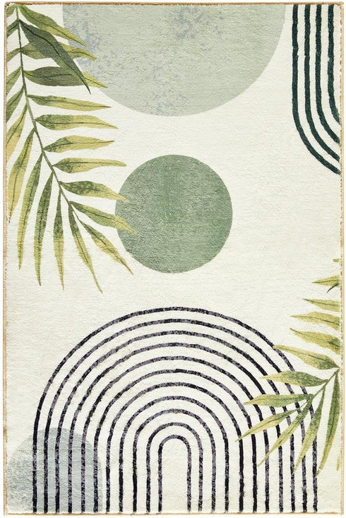 RoomTalks 4x6 Mid Century Modern Washable Rug, Green Boho Cute Aesthetic Area Rugs for Bedroom Dining Living Room