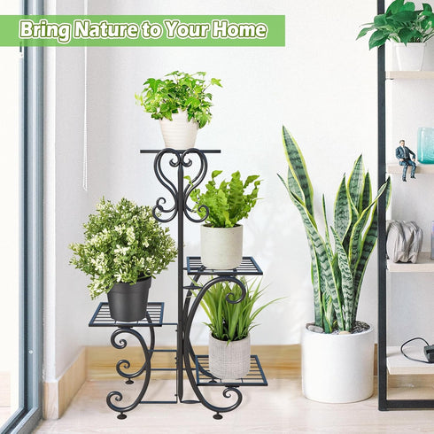 YisanCrafts 4 Tier Plant Stand Indoor Outdoor, Metal Plant Shelf Flower Pot Holder Display Racks - Wrought Iron Corner