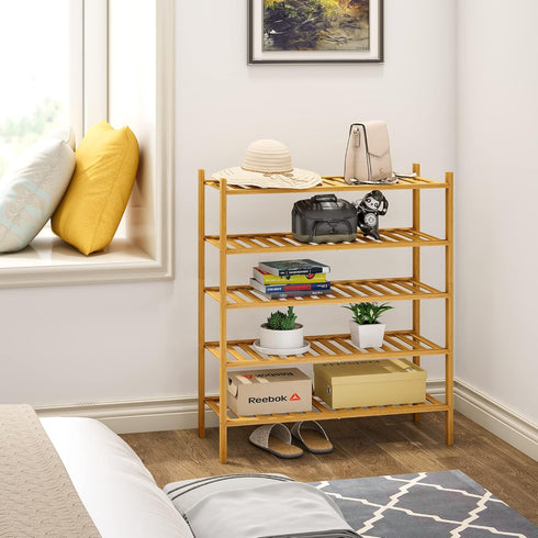 5-Tier Closet BMOSU Bamboo Shoe Rack Premium Stackable Shoe Shelf Storage Organizer for Hallway Living Room Entryway