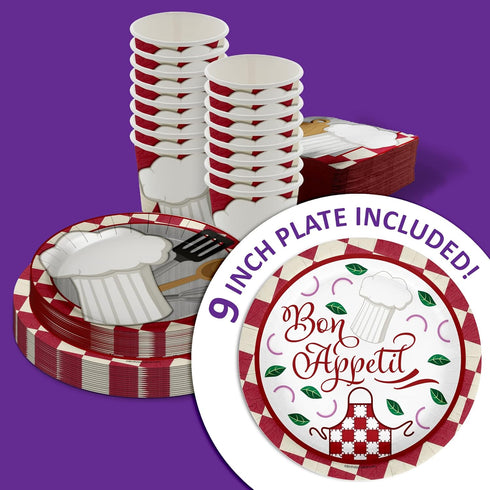 Cooking Themed Birthday Party Paper Plates Napkins Cups - Bon Appetit Party Supplies - Baking Disposable Tableware Set for 16 Guests (Chef, 64 Piece) by Birthday Galore