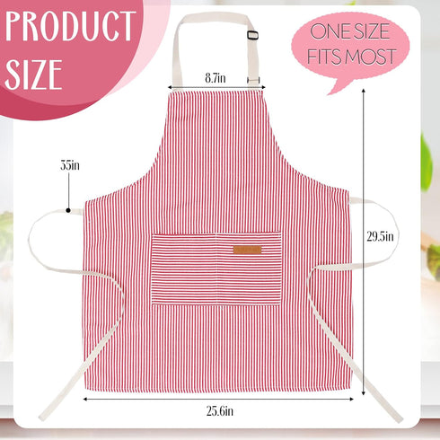 12 Handepo Pcs Cotton Aprons for Women Men with Pockets Soft Adjustable Bib Stripe Aprons for Cooking Kitchen Chef