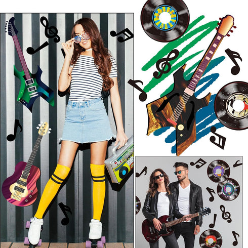 Zonon 40 50s 80s Pcs Music Party Decorations Musical Notes Rock and Roll Record Cutouts Silhouettes Record Guitar Party