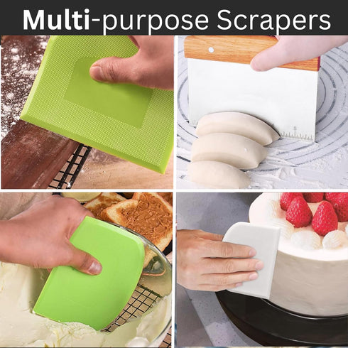 Boorika Dough Scraper & Bench Scraper Kitchen Stainless Steel Sourdough Tools Dough Cutter for Sourdough Bread, Pizza