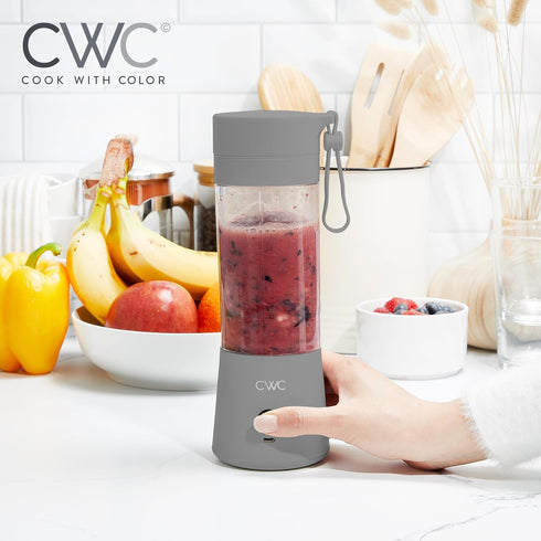 COOK WITH COLOR Mini Portable Blender, 250W Power, 12oz Capacity, Stainless Steel Blade, Wireless/USB Rechargeable, Grey