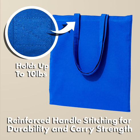 Carrywell 24-Pack, 15"x16", (Not Made In China) Canvas Tote Bags Blue Bulk Organic Cotton Reusable Shopping Bag, Blank