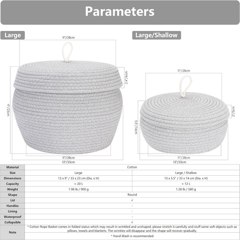 Sea Team Decorative Woven Cotton Rope Storage Basket with Lid, 13 x 9 Inches, Khaki Organizer for Snacks, Towels
