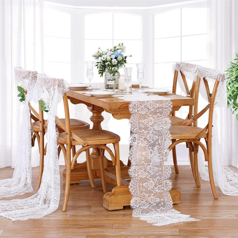 B-COOL White Lace Table Runner, 14 X 120 Inch Vintage Floral for Rustic Wedding Reception