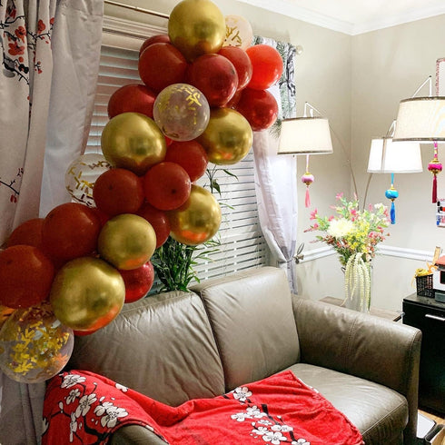 60 Pieces Red and Gold Balloons, 12 Inch Ruby Red Metallic Chrome and Pearl Gold Confetti for Party Decoration
