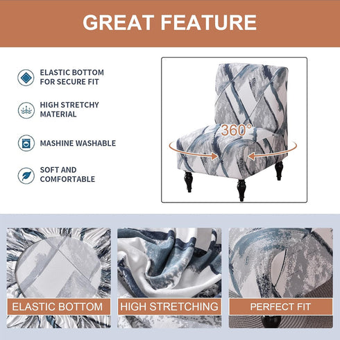 Armless Eco-Ancheng Chair Slipcover - Removable, Washable, Printed Accent Chairs for Living & Dining Room