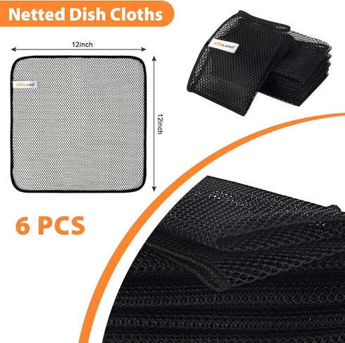 SUNLAND Netted Dish Cloths, No Odor Dishes Scrubber for Kitchen, Fast Drying, 6 Pack, 12Inch x12Inch