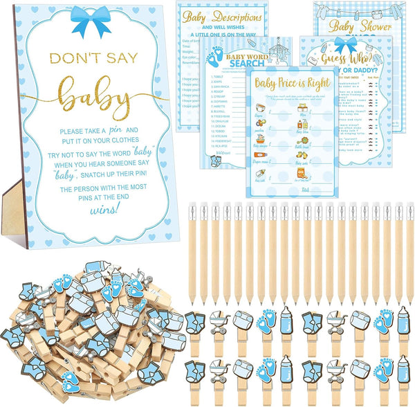 Patelai 321 Pcs Blue Bow Boy Baby Shower Games Decorations 5 Set a