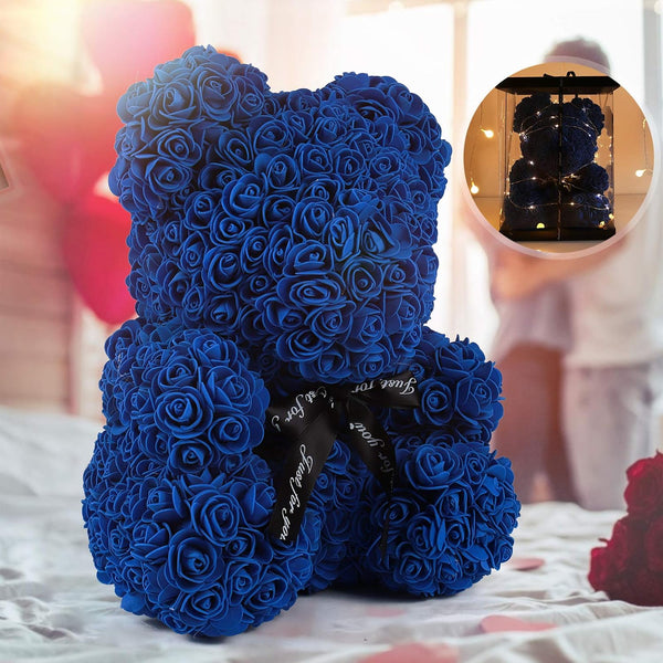 RECUTMS Rose Teddy Bear, 10 Inch Flower Bears with Lights, Artificial Foam Floral Gifts for Home Decor