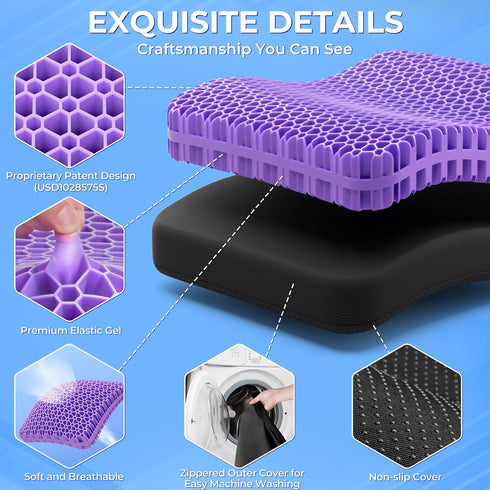 TushGuard Gel Seat Cushion for Long Sitting, Enlarged & Thickened Office Chair Cushion, Breathable Cooling for