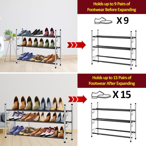 Adjustable Expandable Shoe Rack Storage Organizer, Large Free Standing Closet Shelf for Bedroom, 3 Tier
