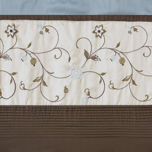 Madison Park Serene Embroidered Light Filtering Curtain Panel, 50x18, Blue for Bedroom Livingroom