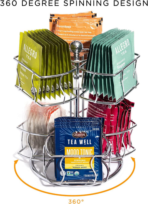 Sorbus Tea Bag Spinning Carousel, 2 Tier Countertop Organizer for Up to 60 Large Tea Bags