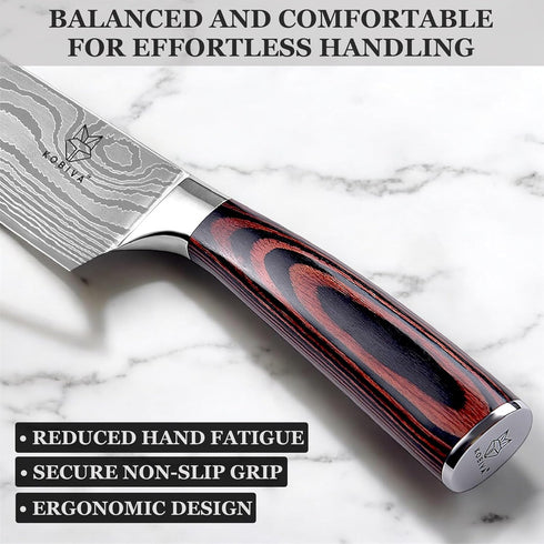 8 Inch Japanese Chef Knife | Razor Sharp High Carbon Stainless Steel Kitchen Knife | Damascus Pattern Professional