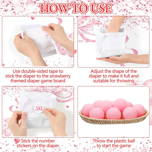 31 1 7 10 1 Ctosree Pcs Pink Bow Baby Shower Diaper Game Diaper Baby Shower Game Board Diapers Plastic Balls Organza