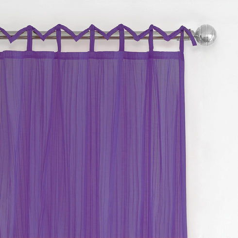 Elrene Home Fashions Greta Crushed Sheer Tie Tab Top Teen Kids Single Window Panel Curtain Drape, Purple