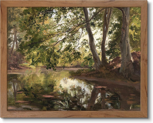 Vintage Wall Art Green Forest Lake Trees 8x10 Inch Canvas Prints Nature Photography Modern Art Framed Wall Decor Ready