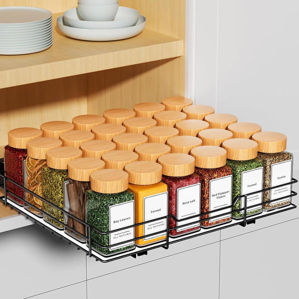 RCHYFEED Pull Out Spice Rack Organizer for Cabinet, Heavy Duty Slide Out Seasoning Organizer Fits Kitchen and Pantry